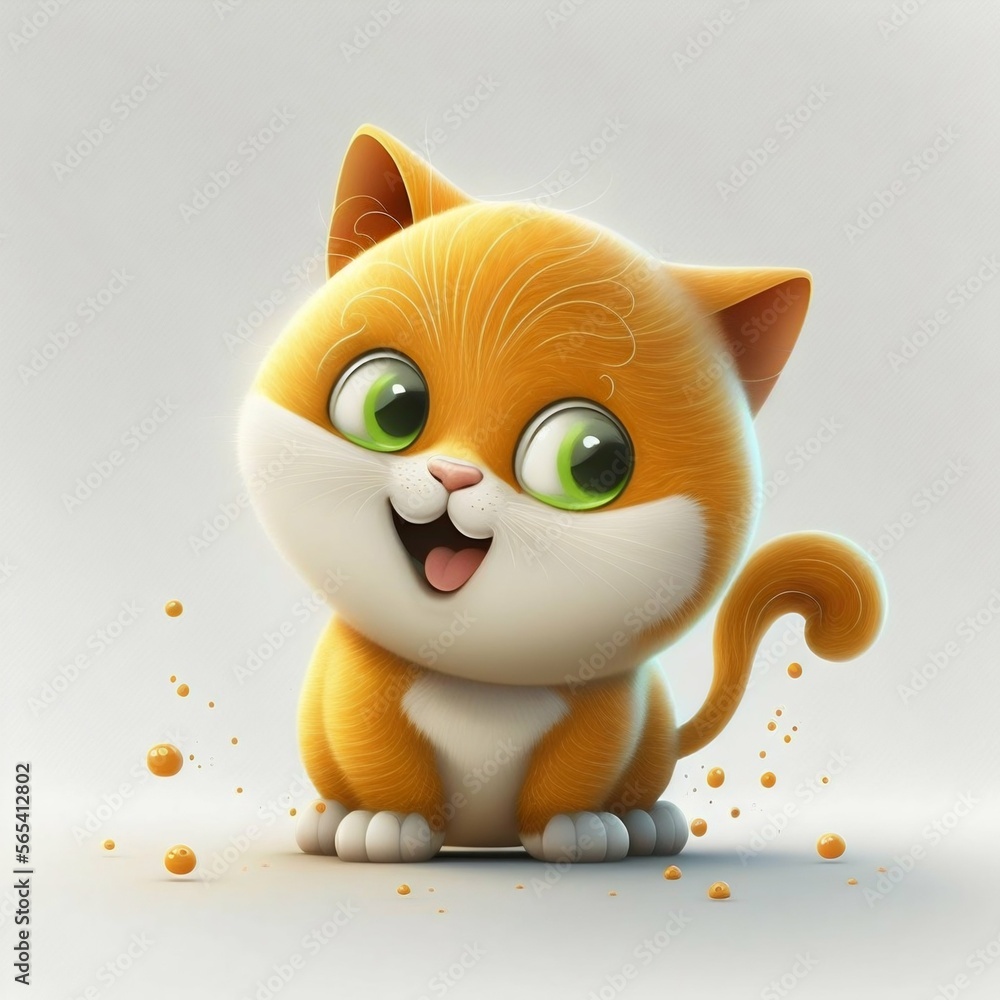 Sweet, happy and funny cartoon kitty isolated on white background. Generative Ai Sweet, happy and funny cartoon kitty isolated on white background. Generative Ai