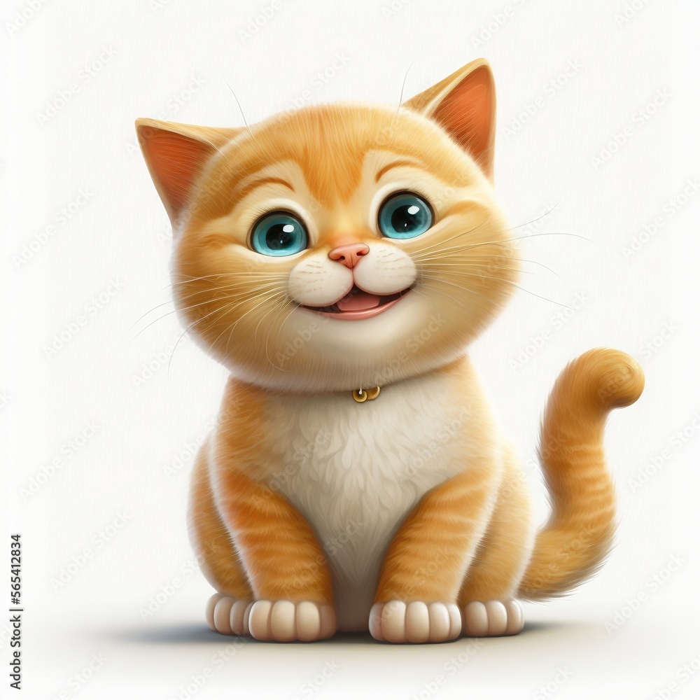 Obraz premium Sweet, happy and funny cartoon kitty isolated on white background. Generative Ai