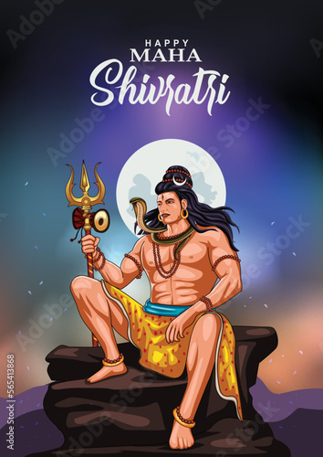 happy maha Shivratri with trisulam, a Hindu festival celebrated of lord shiva night, english calligraphy. vector illustration design