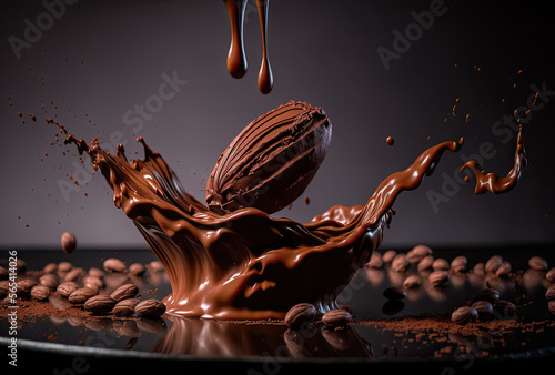 カカオ豆と溶けたチョコレート、Generative AI photo