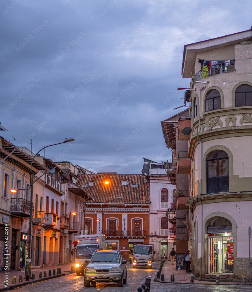 Cuenca tourist city at night in its streets and its churches