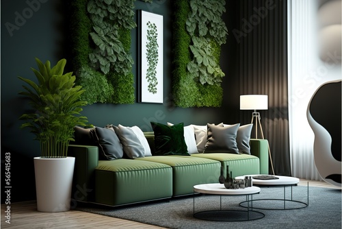 Vertical Green Wall in modern living room interior