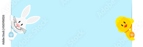 Weißer Osterhase und Küken Ostereier Banner Innen Himmel