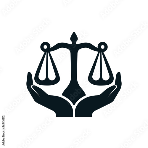 justice scale with holding hand vector icon design.