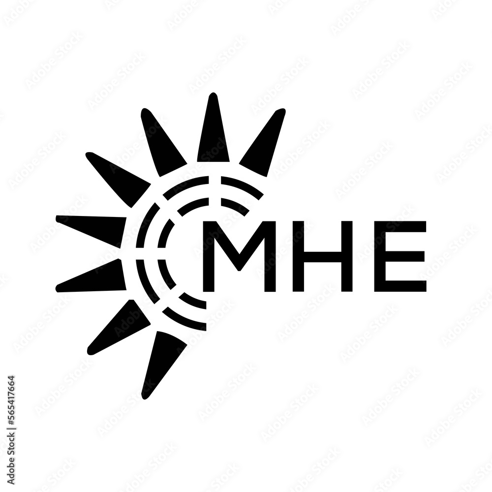 MHE letter logo. MHE image on white background and black letter. MHE