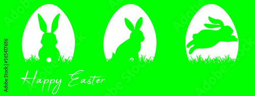 Happy Easter holiday banner illustration vector background - Symbol cartoon set of green white silhouette of easter egg and easter bunny isolated