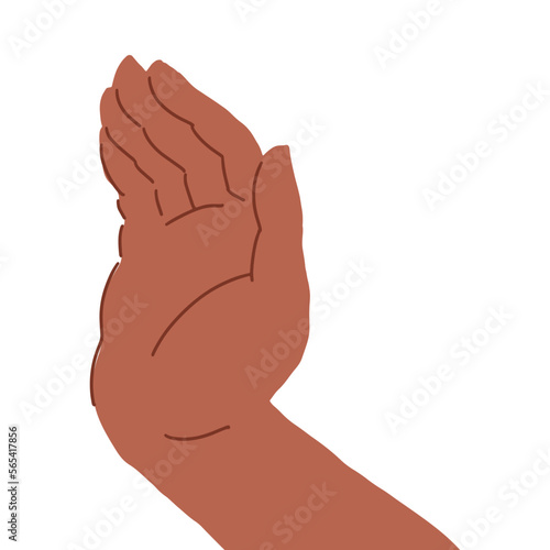 Hand with palm open, brown skin color