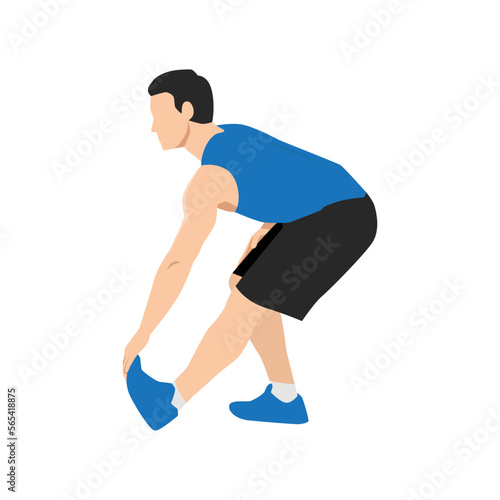 Man doing Active hamstring stretch exercise. Flat vector illustration isolated on white background