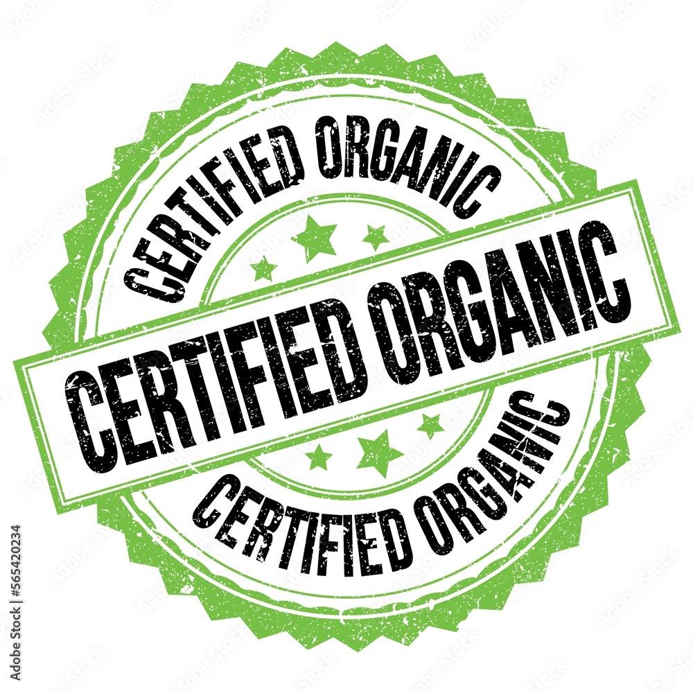 CERTIFIED ORGANIC text on green-black round stamp sign CERTIFIED ORGANIC text on green-black round stamp sign