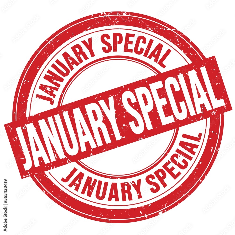 JANUARY SPECIAL text written on red round stamp sign JANUARY SPECIAL text written on red round stamp sign
