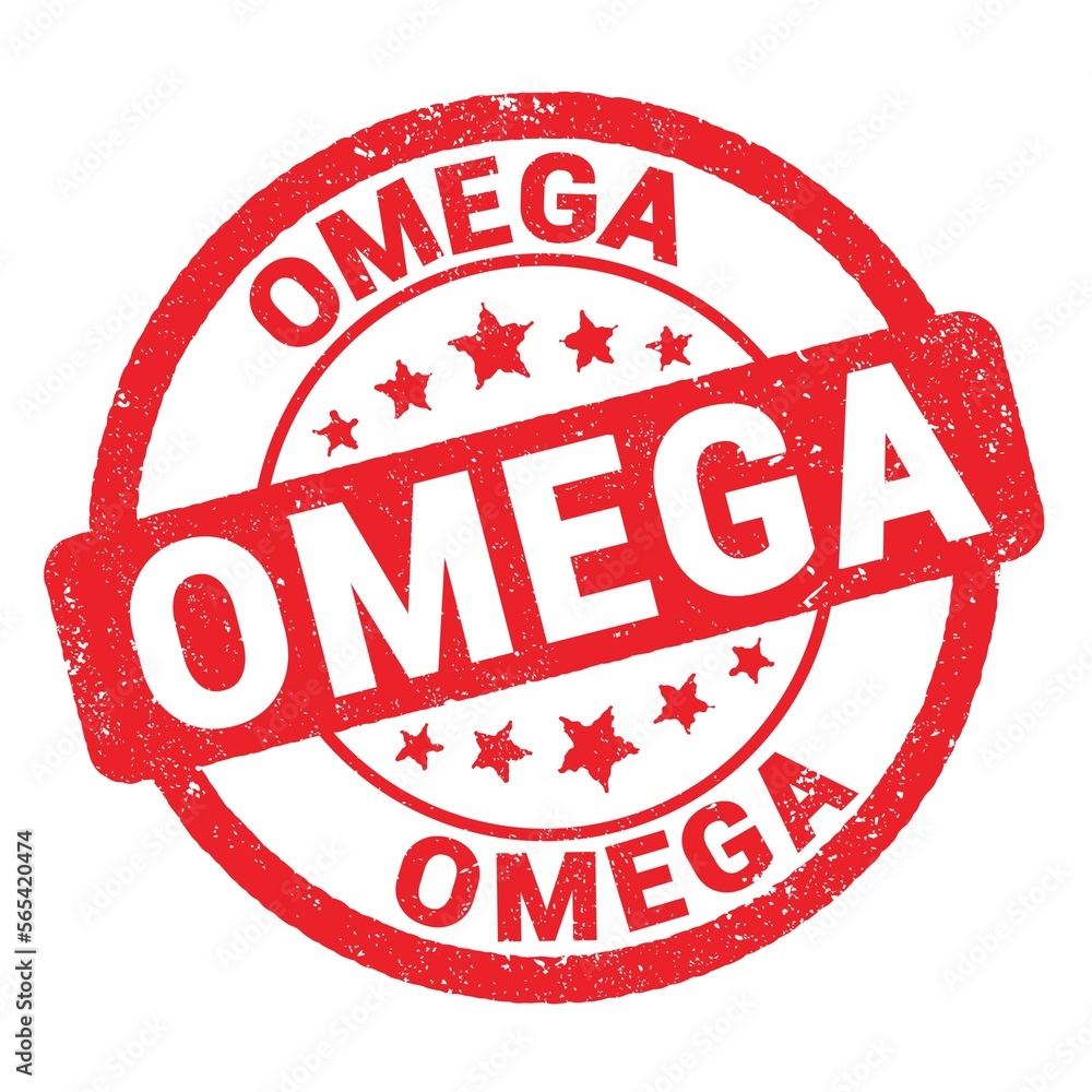 OMEGA text written on red stamp sign. OMEGA text written on red stamp sign.