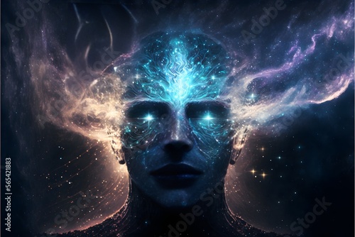 Leinwand Poster Sci-fi Space nebula and galaxy, generative ai, Divine Bioluminescent Entity Crea