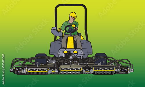 Vector graphic of a worker operating a fairway mower photo
