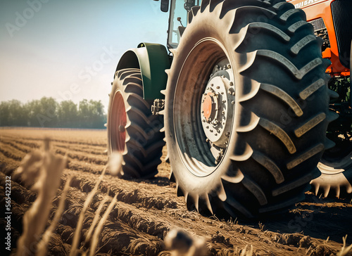 Canvastavla Closeup of a tractor out on a field. AI generated illustration.