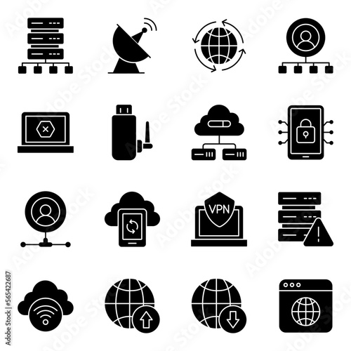 Pack of Data Hosting Solid Icons 

