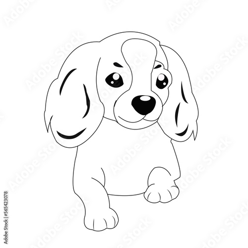 Pretty Puppy Dog coloring page Design for Kids Children preschool stock Black and white vector style illustration for coloring book