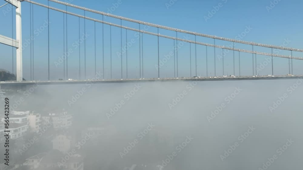 Istanbul aerial fog and bridge view. Aerial Bosphorus and Fog view Istanbul aerial fog and bridge view. Aerial Bosphorus and Fog view