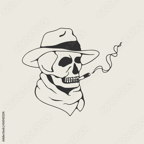 The skull in the hat smokes. 