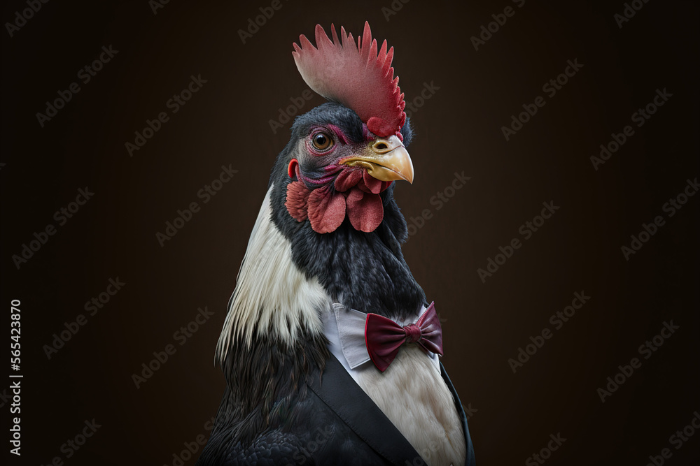 Portrait of a Rooster dressed in a formal business suit, generative ai