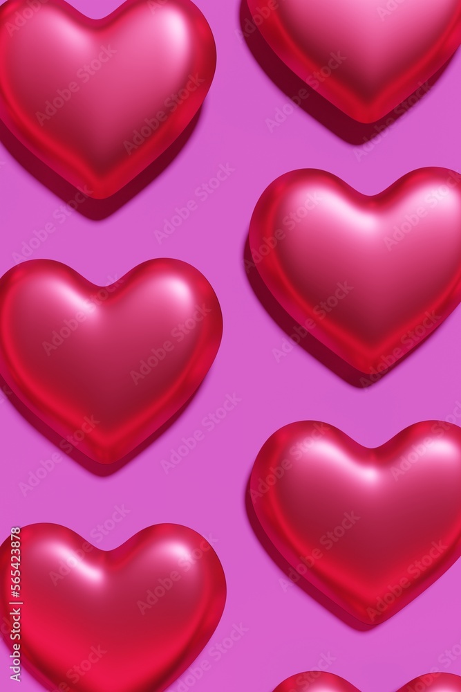 3d render of magenta color hearts pattern setting