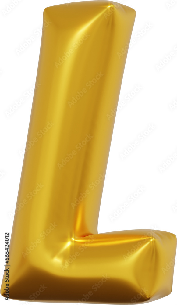 Gold foil alphabet letter L isolated. 3d rendering Gold foil alphabet letter L isolated. 3d rendering