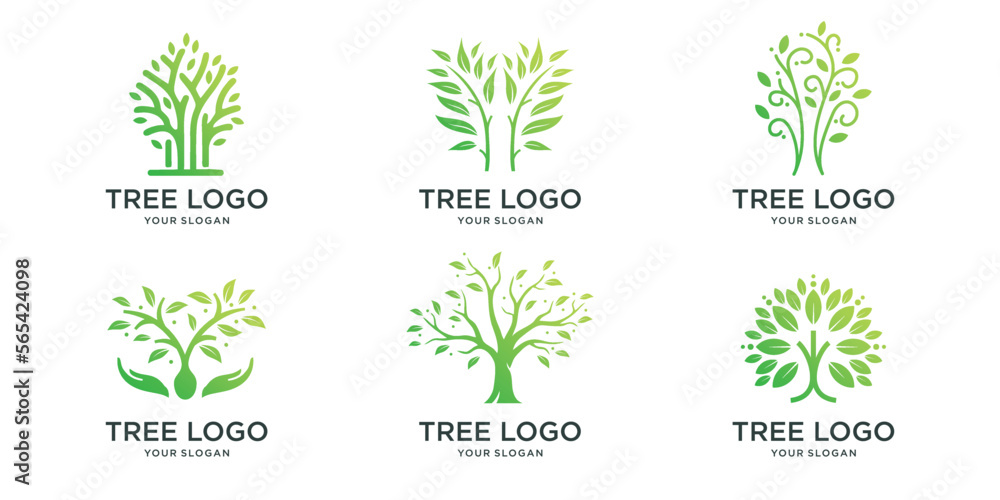 Tree logo icon set design. Garden plant natural symbols template Vector illustration.