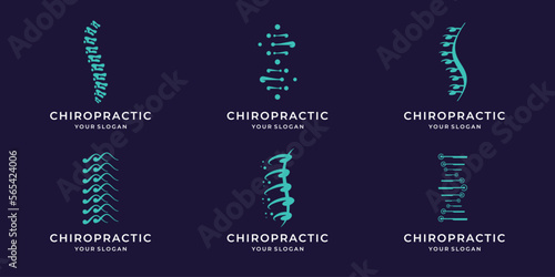 set of abstract chiropractic logo. massage, back pain, spine symbol osteopathy. icon set logotype.