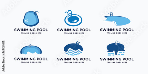 swimming pool set logo design template. inspirations swimming pool logotype.