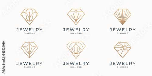 set of Abstract jewelry gemstones isolated on white. Various forms of diamond cut minimalist line.