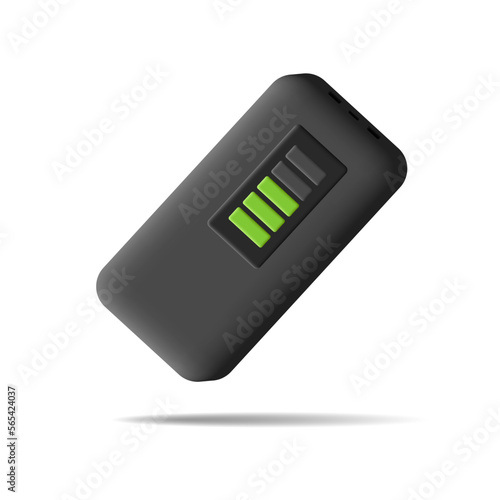 3d render cartoon illustration of powerbank with battery level indentificator screen