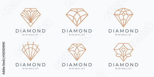 minimalist vector diamond logo inspiration. icon set jewelry line at style gemstones illustration