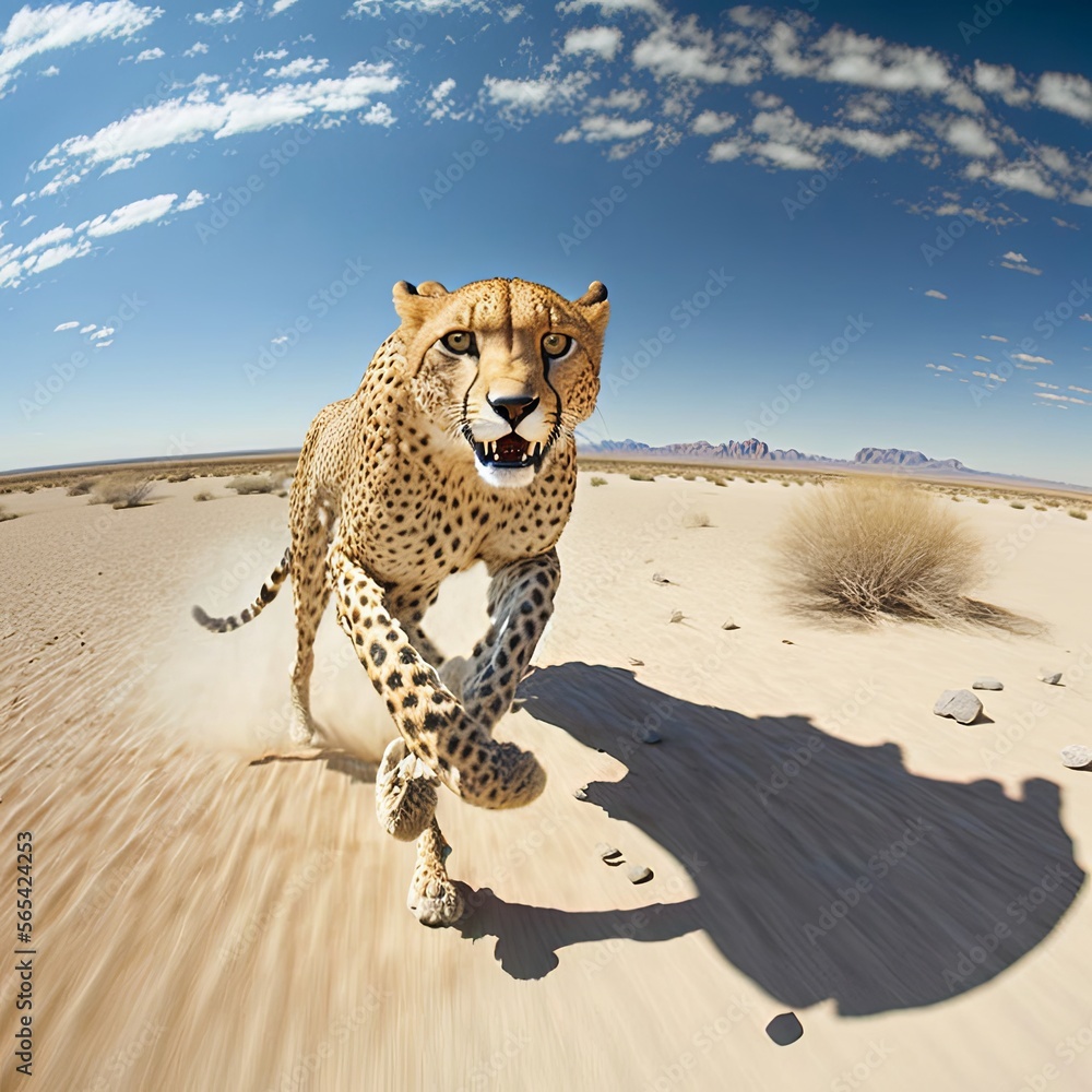 Cheetah, fastest animal of the world, running in the wild. Generative AI.  ilustración de Stock | Adobe Stock