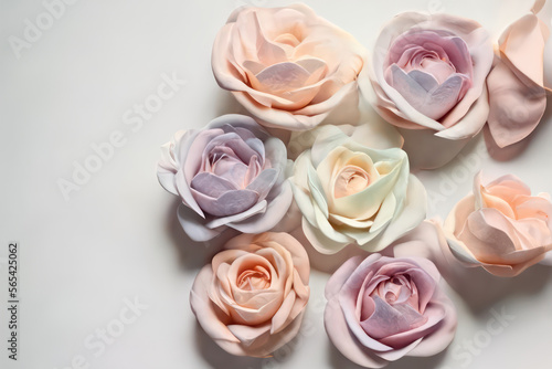 Pastel color roses with white background  generative AI