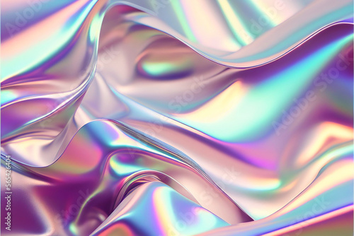 Pastel colored holographic Crumpled iridescent foil real texture background. Generative ai 