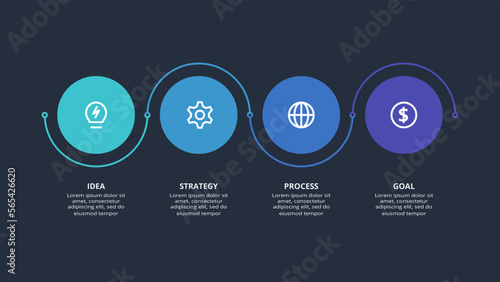 Abstract dark infographic with 4 elements template for web on a black background, business presentation