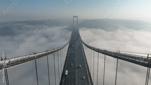 Istanbul aerial fog and bridge view. Aerial Bosphorus and Fog view