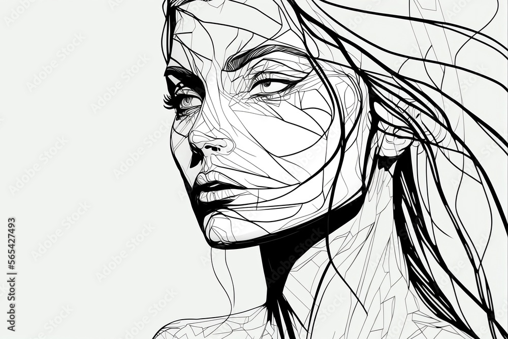 One Line Art Portrait of Woman Black Line On White Background ...