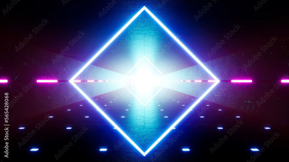 Obraz premium Glowing neon light passage VJ background 3d rendering