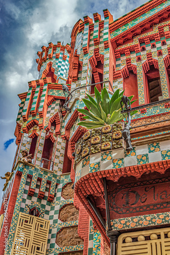 Details from facade of Casa Vicens, Barcelona, Catalonia, Spain. Architect Antoni Gaudi