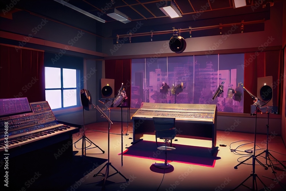 the interior of the professional recording studio with musical i