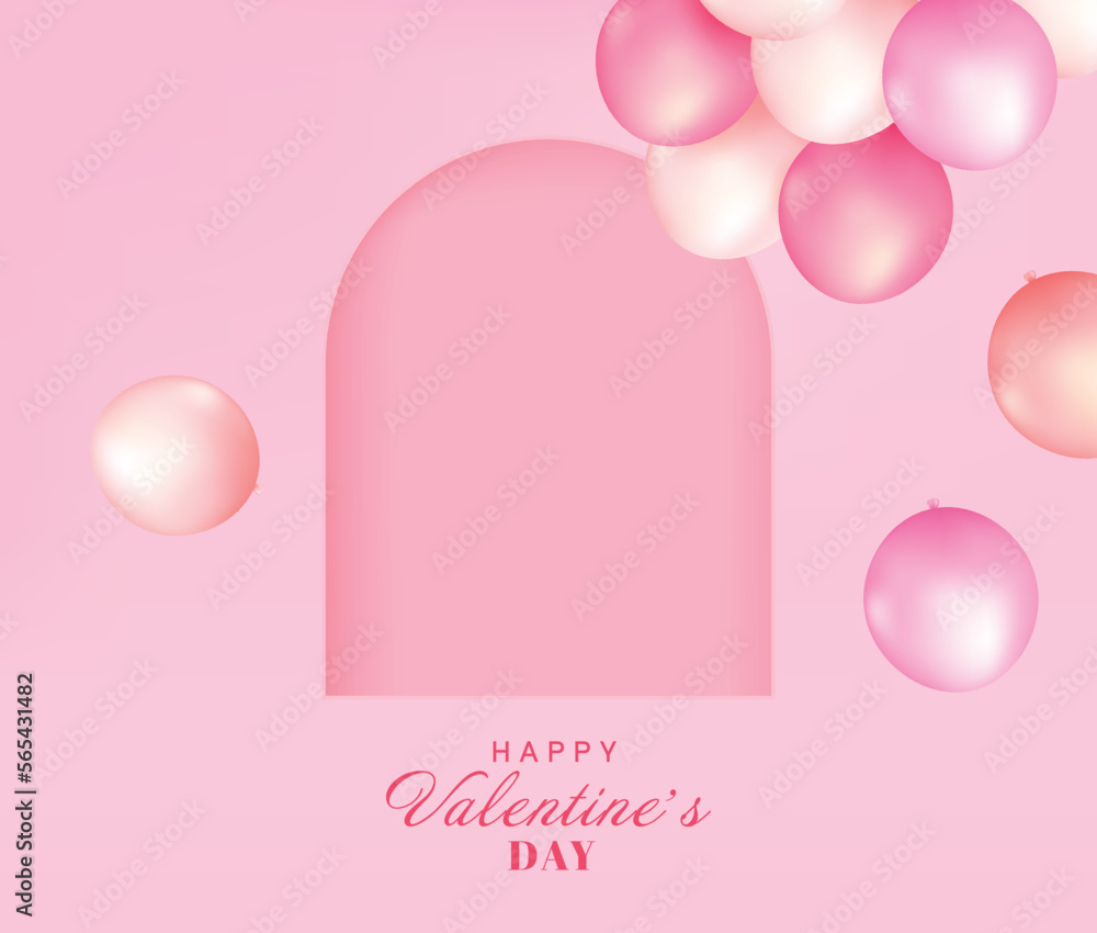 Happy valentine's day with pastel balloon pink background. 3d vector rendering.