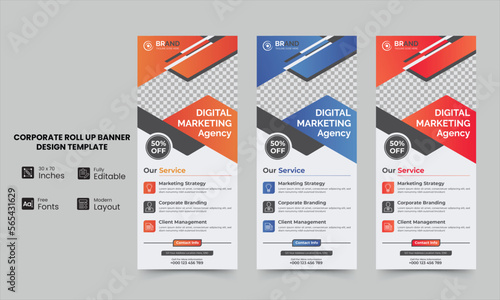 Roll up banner stand template design,  corporate Roll up background for Presentation, Retractable banner stand A4 size.