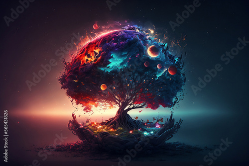 fantasy tree on background night sky