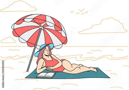 Happy woman in swimsuit lying on beach © Dzianis Vasilyeu