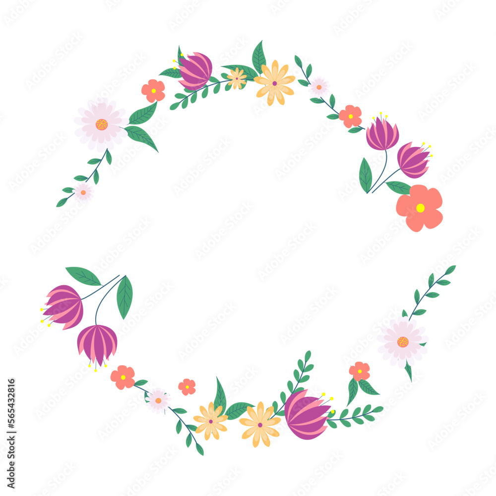Circle Cute Flower Wreath Vector Illustration isolated Circle Cute Flower Wreath Vector Illustration isolated