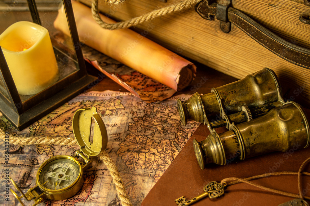 Antique adventure and explorer accessories.