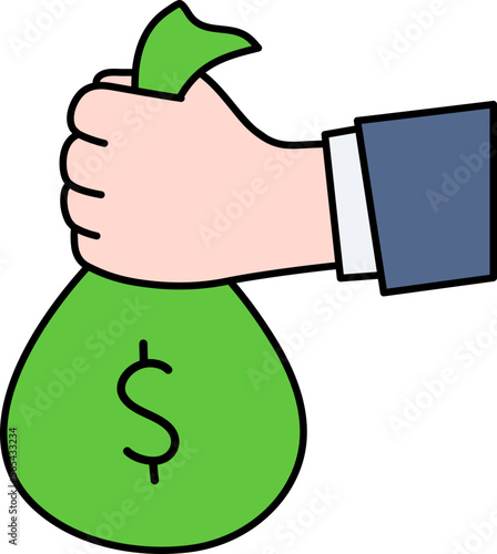 Investment financial Business Hand hold Cash Money success trade illustration Colored Outline