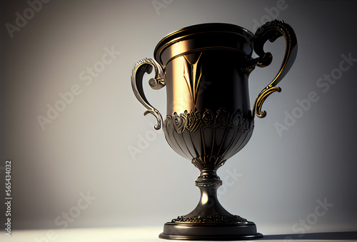 ornate bronze trophy cup on white, generative ai