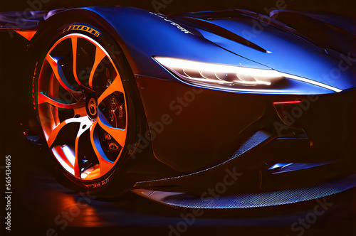 Sport Hypercar on the street with neon lights © BigMindOutfit
