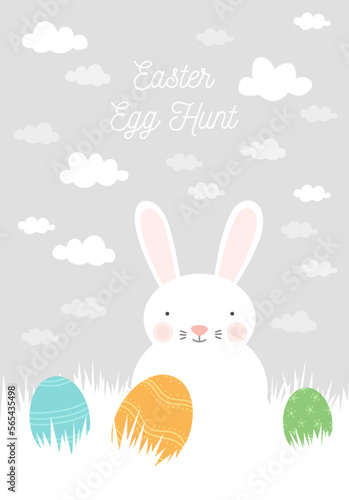 Easter greeting card. Illustration of the Easter bunny and Easter eggs
